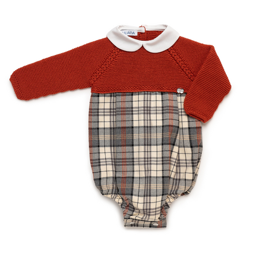 Fofo bebé em xadrez com malha tijolo e gola branca - Juliana