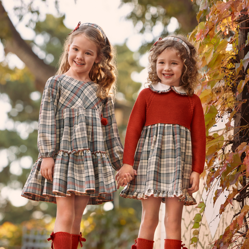 Vestido menina xadrez com folho e laço pompons - Juliana