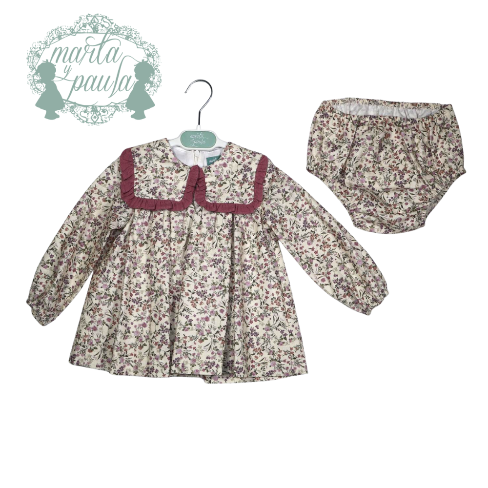 Conjunto bebé menina floral com tapa-fraldas - Marta y Paula