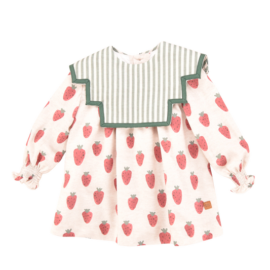 Vestido bebé morangos com gola removível - José Váron
