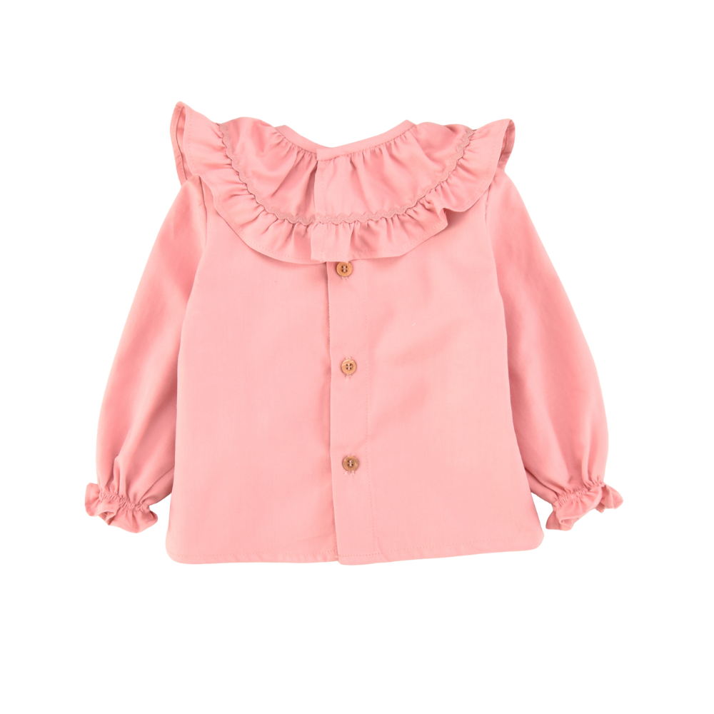 Blusa rosa com folho e manga comprida para menina - Cocote