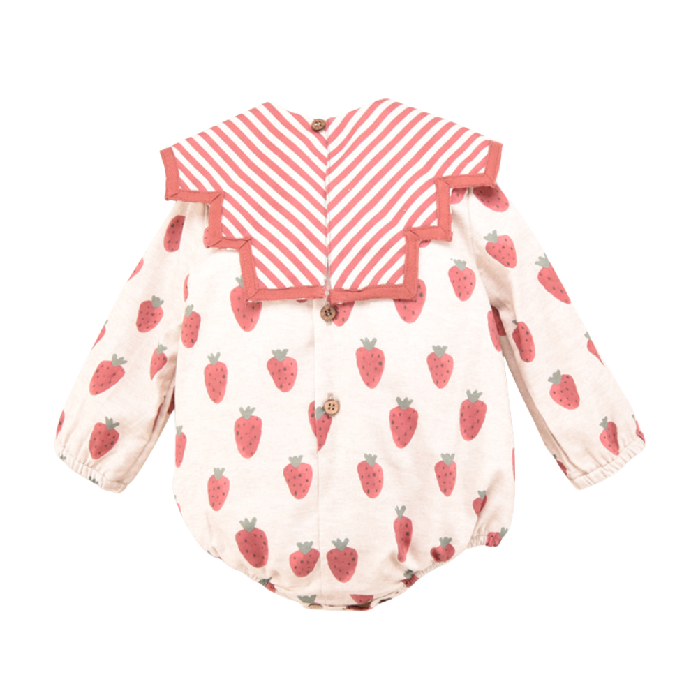 Fofo bebé morangos com gola removível riscas vermelhas - José Varón