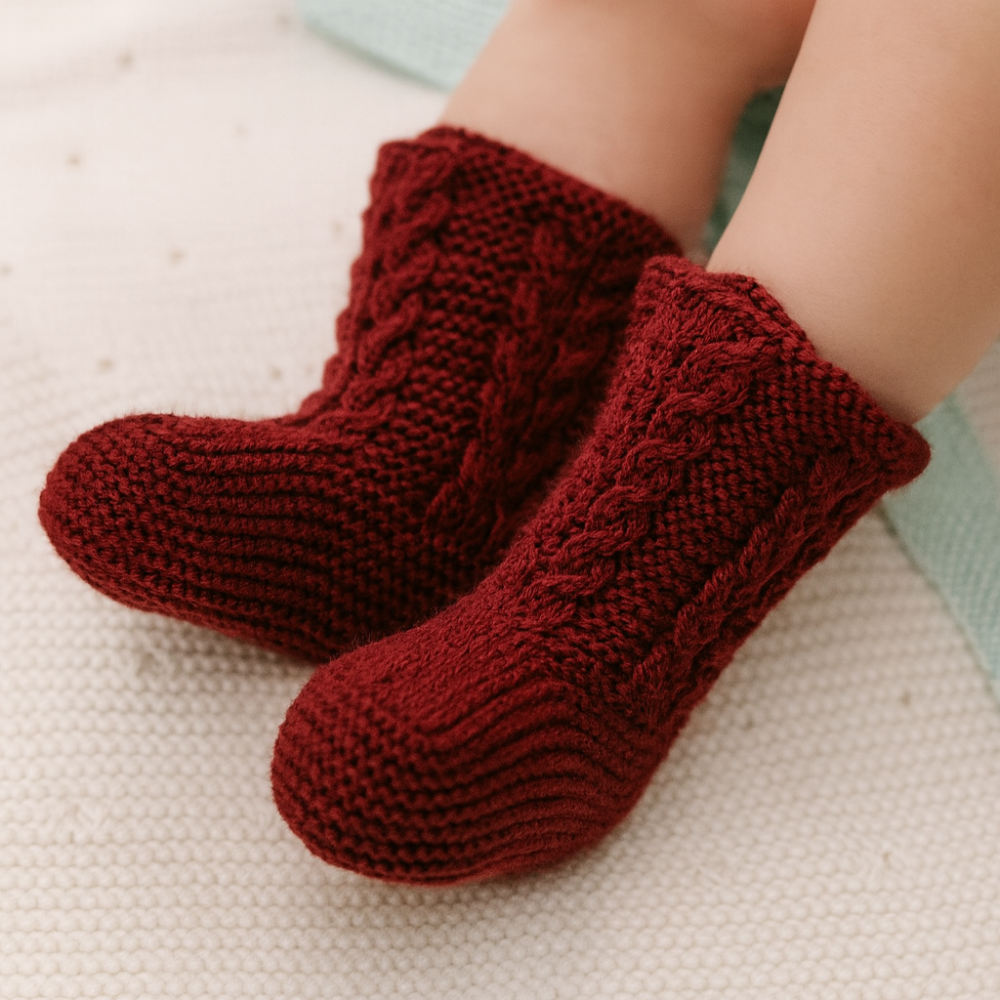 Botinhas de malha para bebé em bordô - Sigar