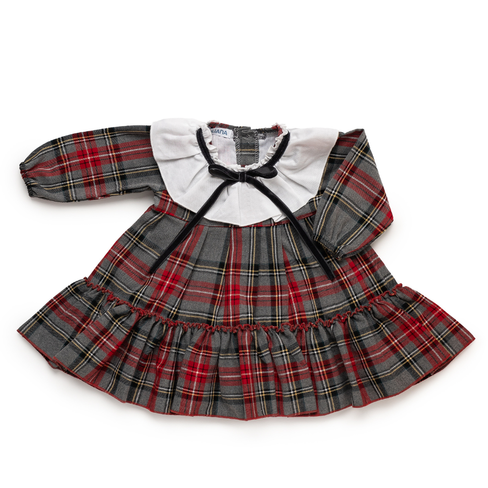Vestido xadrez para menina com gola branca
