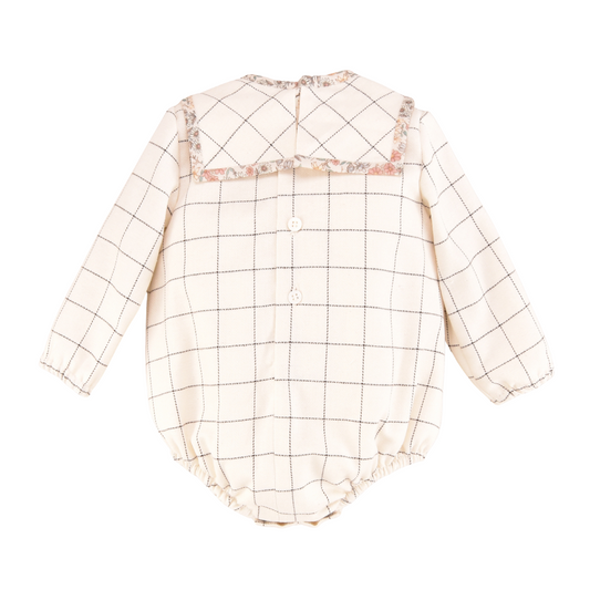 Fofo de bebé em algodão com gola quadrada e padrão quadriculado - Cocote