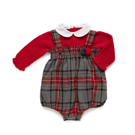 Fofo xadrez para bebé com camisola vermelha