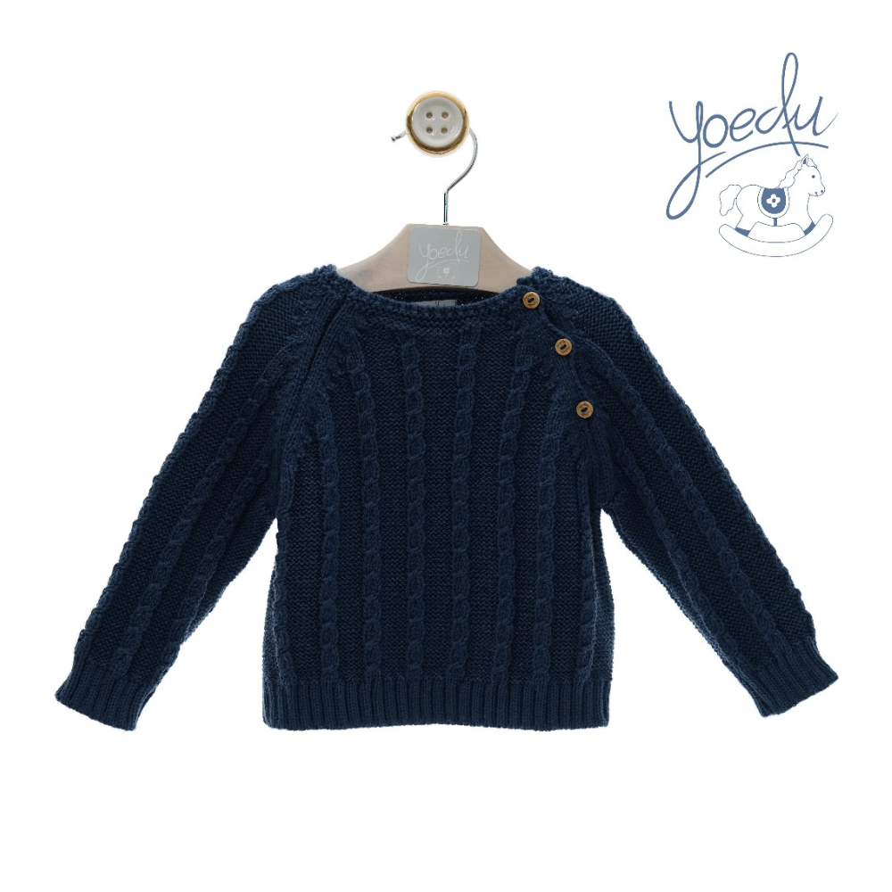 Camisola azul marinho em malha com botões para menino- - Yoedu