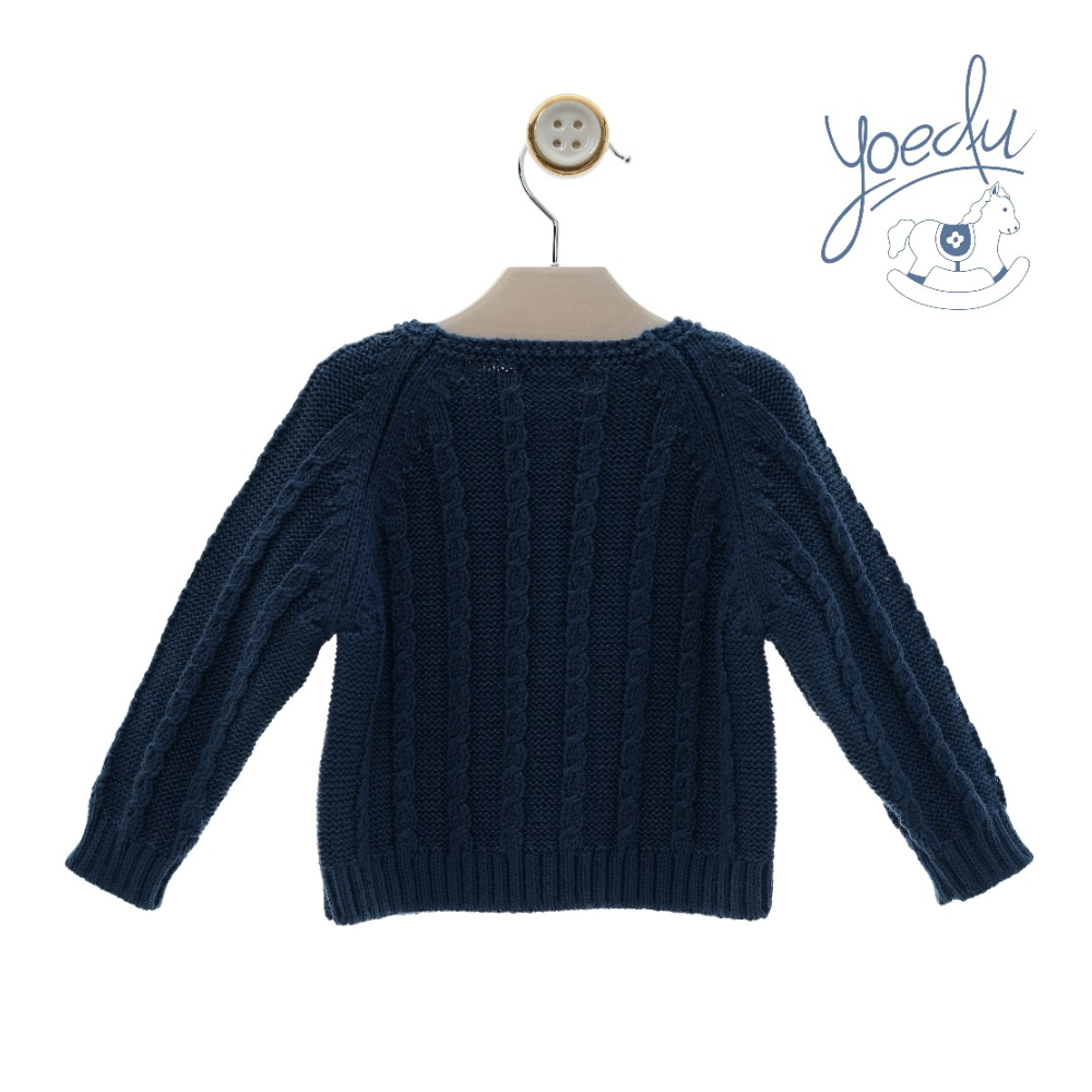 Camisola azul marinho em malha com botões para menino- - Yoedu