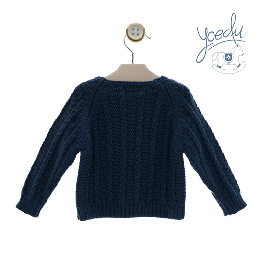 Camisola azul marinho em malha com botões para menino- - Yoedu