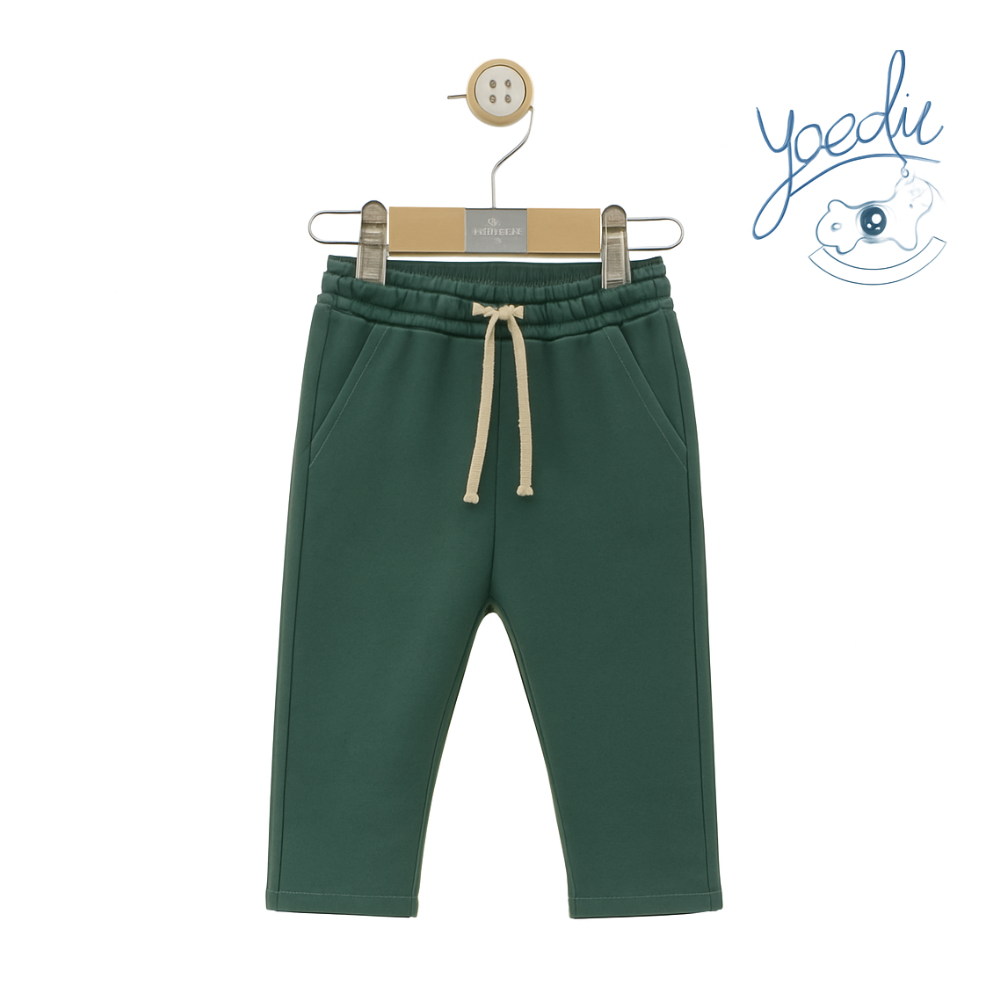 Calças bebé menino sarja verde com cordão – Yoedu