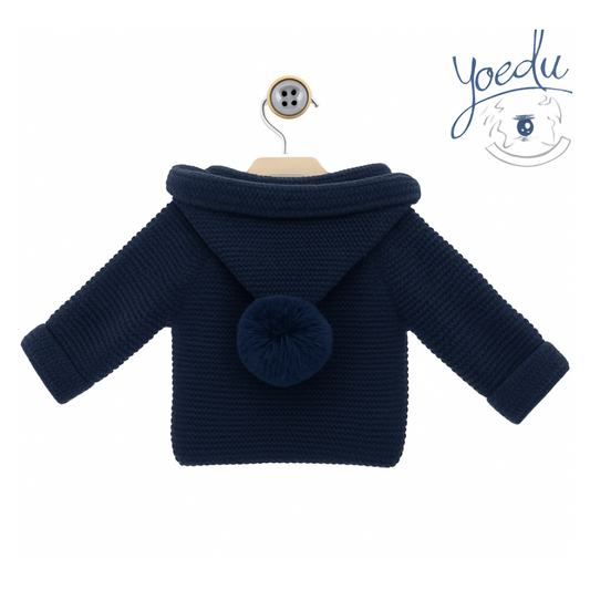 Casaco de malha azul marinho com pompom - Yoedu
