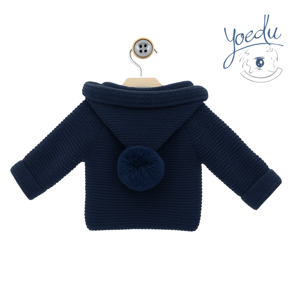 Casaco de malha azul marinho com pompom - Yoedu