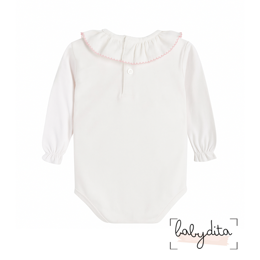 Body branco com gola folho rosa