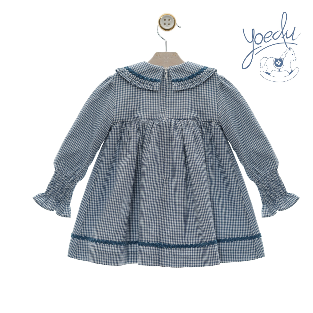 Vestido menina em xadrez azul "Seda" - Yoedu