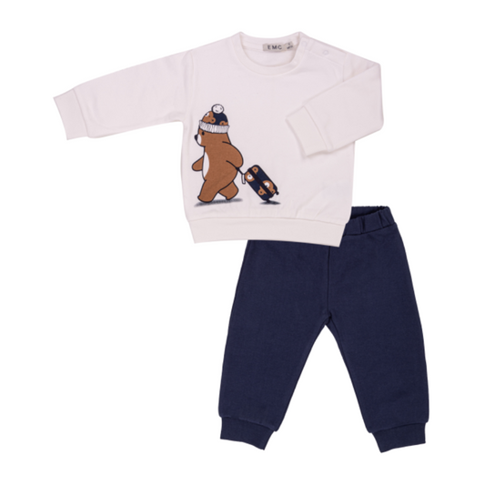 Conjunto de bebé com sweat branca e calças azul marinho - EMC