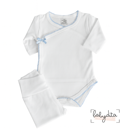 Body liso com collants sem carda - Azul bebé