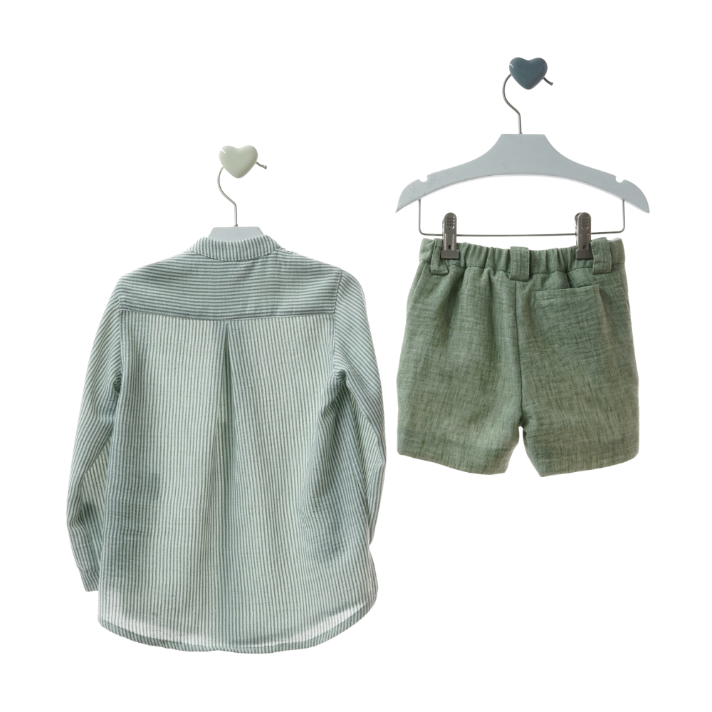 Conjunto "Sakura" menino camisa às riscas verdes e calções verdes- Marta Y Paula