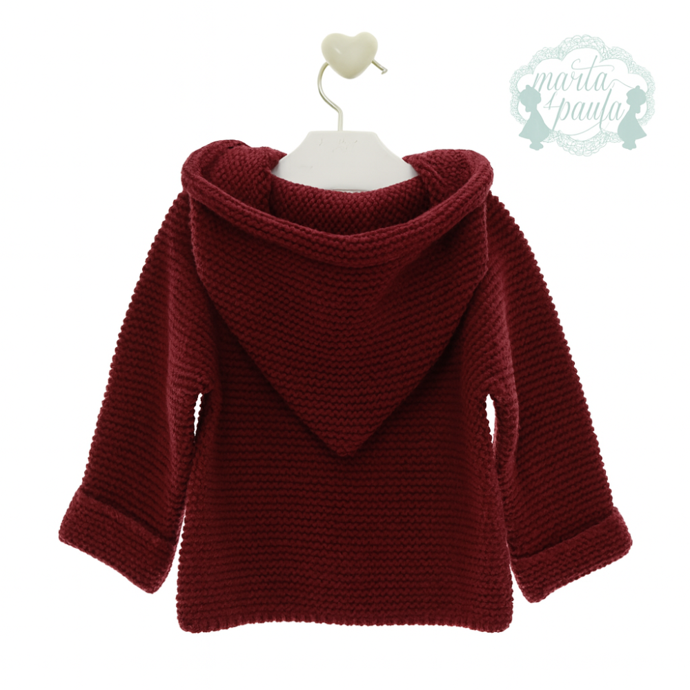 Casaco de malha bordô com capuz e botões - Marta y Paula