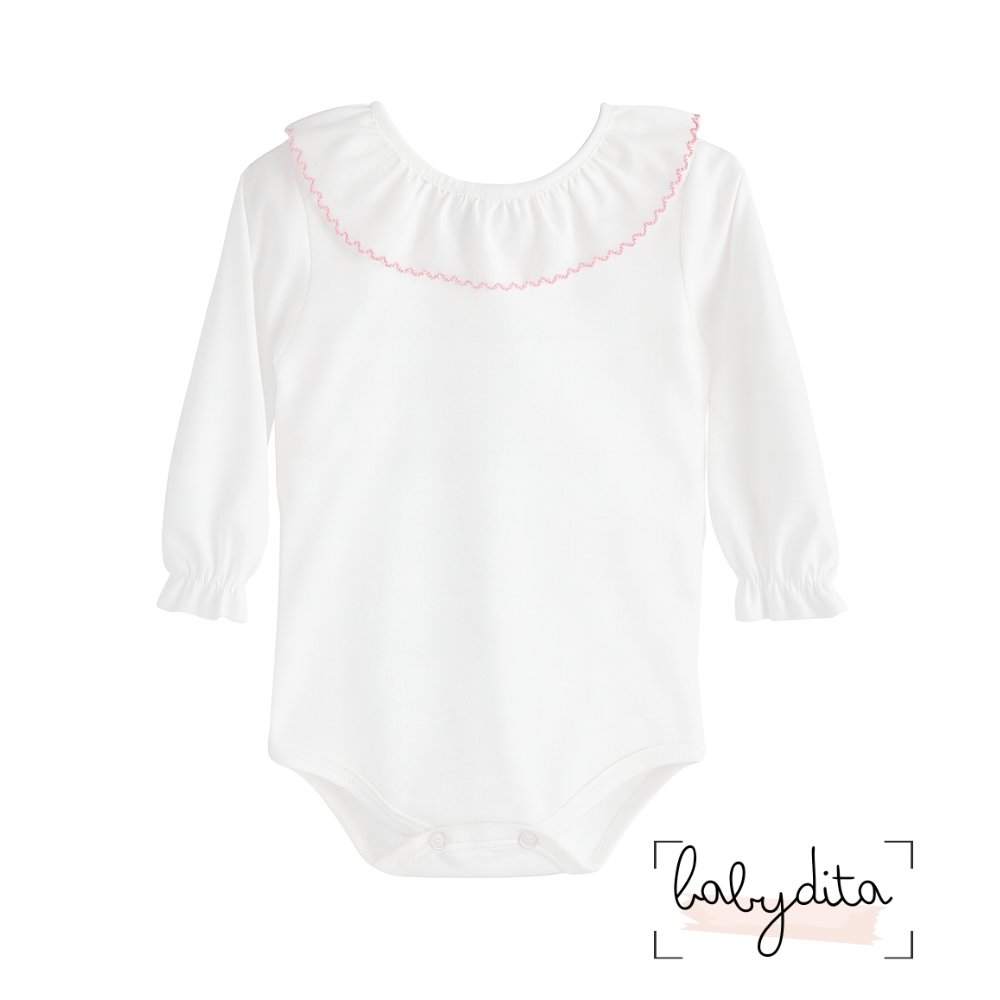 Body branco com gola folho rosa