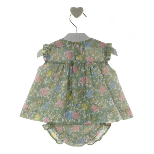 Vestido bebé "Wabi-Sabi" floral com folhos + tapa-fralda a condizer - Marta Y Paula