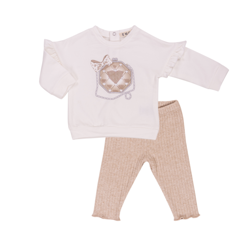 Conjunto de bebé com sweat branca e leggings bege - EMC