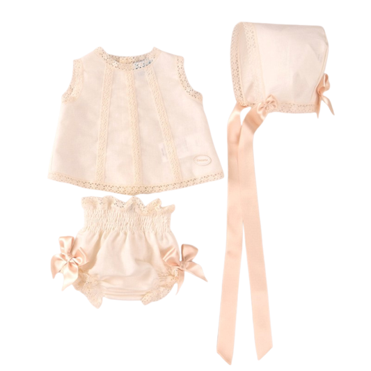 Conjunto bebé bege com touca e tapa-fralda - Cocote