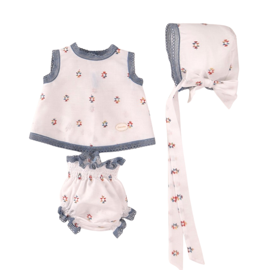 Conjunto bebé com touca e tapa-fralda bordado - Cocote