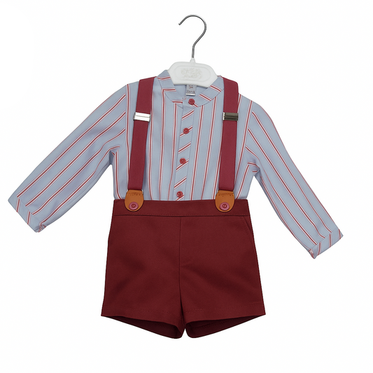 Conjunto bebé menino riscas com calções e suspensórios -Marta y Paula