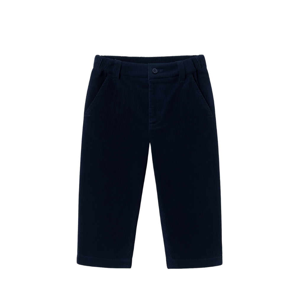 Calças Oxford em bombazine azul marinho para bebé e criança | Babydita
