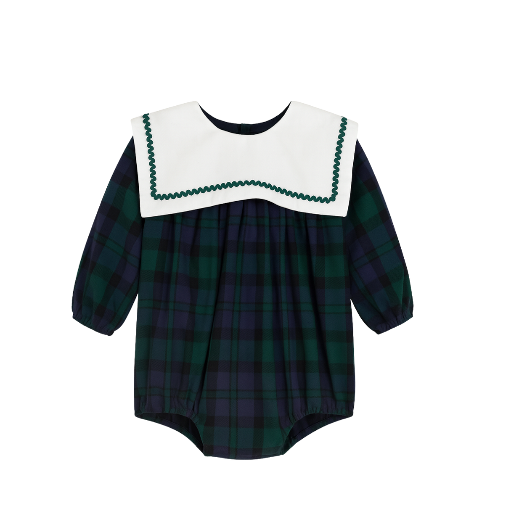 Fofo Paris xadrez verde e azul com gola branca - Babydita