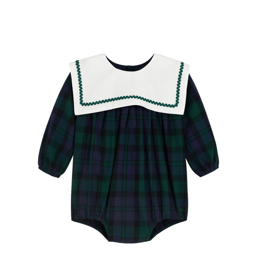 Fofo Paris xadrez verde e azul com gola branca - Babydita