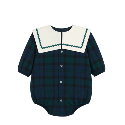 Fofo Paris xadrez verde e azul com gola branca - Babydita
