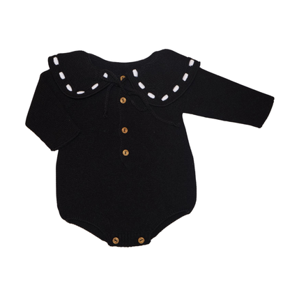 Fofo de Malha para Bebé com Gola Bordada – Preto
