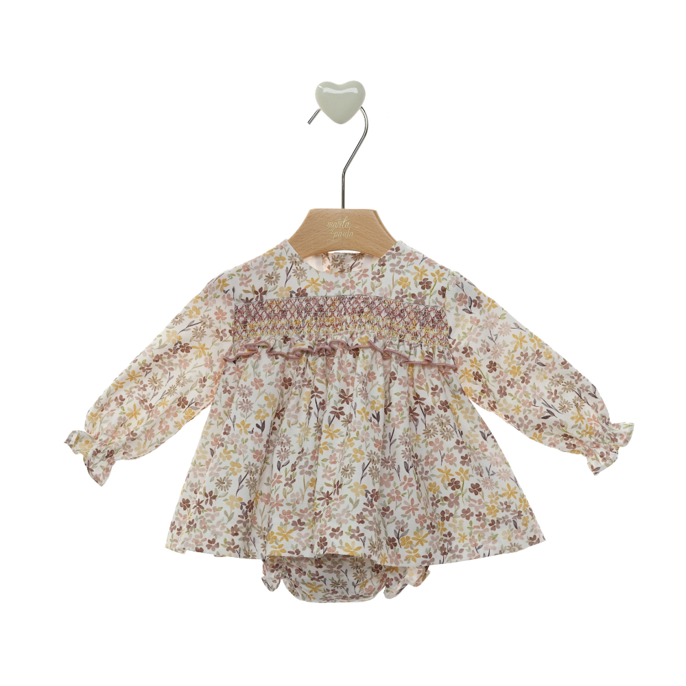Vestido Bebé Floral com Tapa-Fraldas e Laço nas Costas - Marta Y Paula