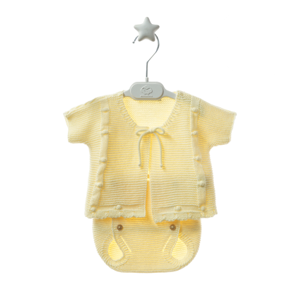 Conjunto de Malha Amarelo Bebé com Camisola e Tapa-Fraldas - Micolino
