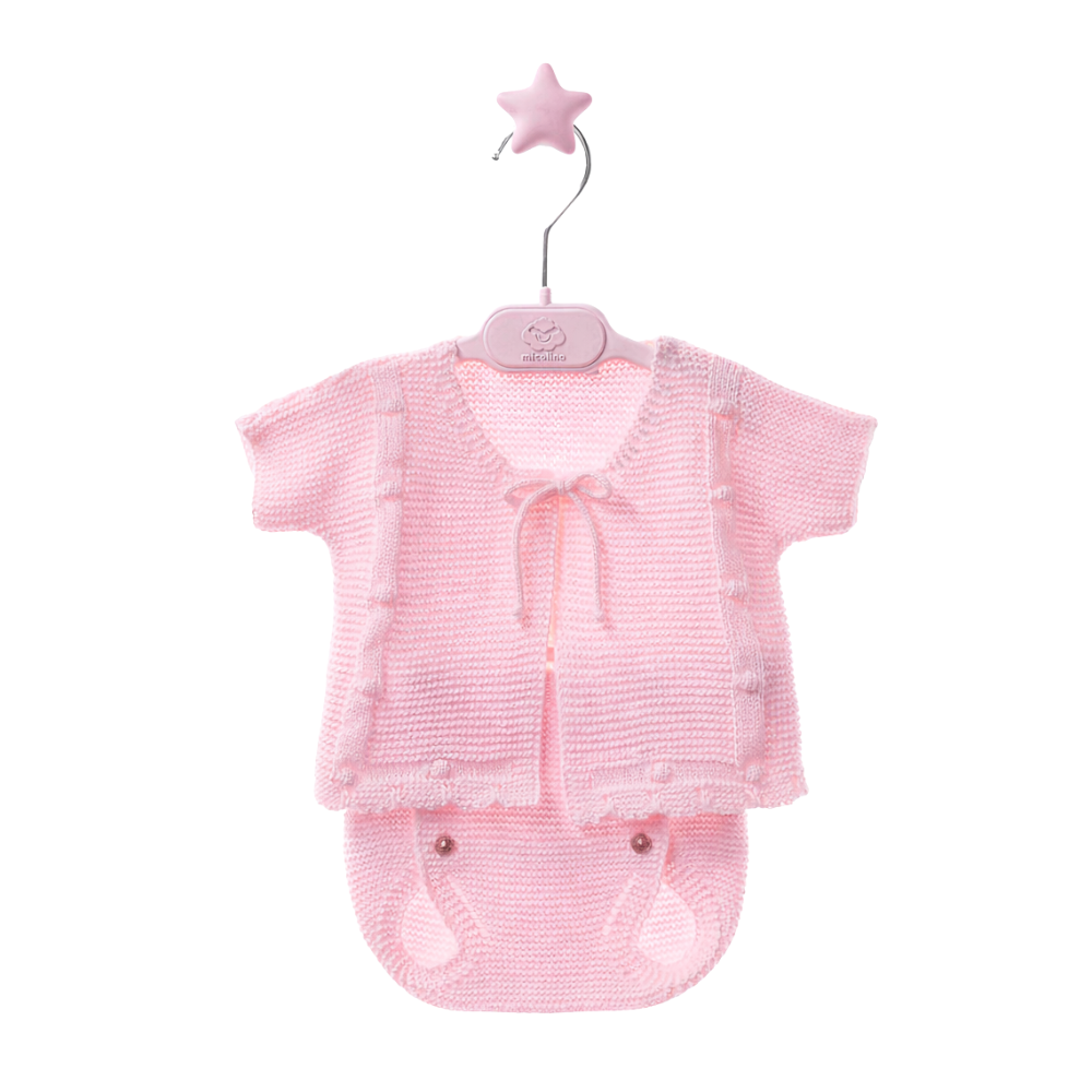 Conjunto de Malha Rosa Bebé com Camisola e Tapa-Fraldas - Micolino