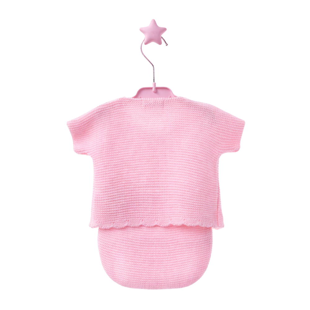 Conjunto de Malha Rosa Bebé com Camisola e Tapa-Fraldas - Micolino