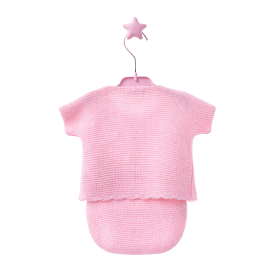 Conjunto de Malha Rosa Bebé com Camisola e Tapa-Fraldas - Micolino