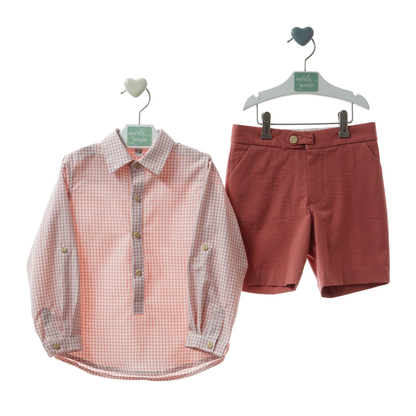 Conjunto Menino Camisa Xadrez + Calção Terracota- Marta Y Paula