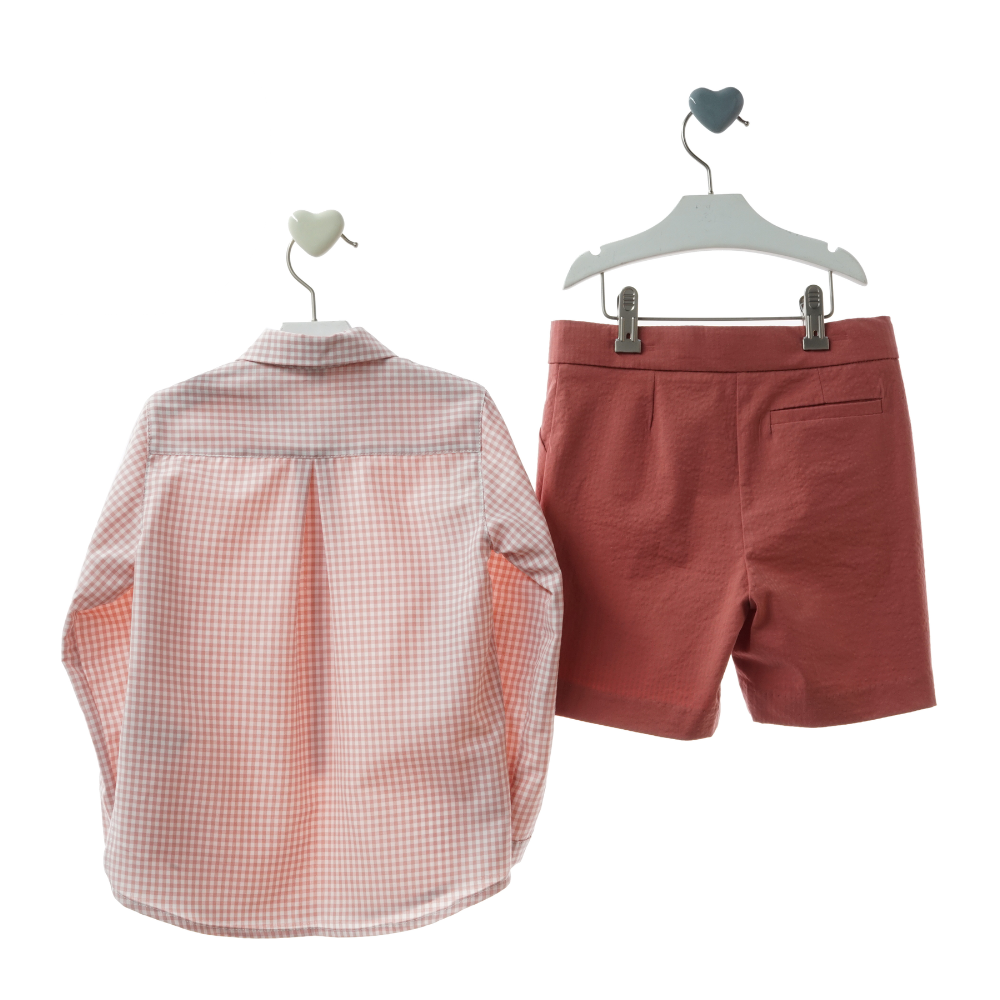 Conjunto Menino Camisa Xadrez + Calção Terracota- Marta Y Paula
