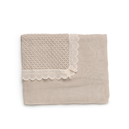 Manta de Malha Bege Bebé com Renda- Juliana