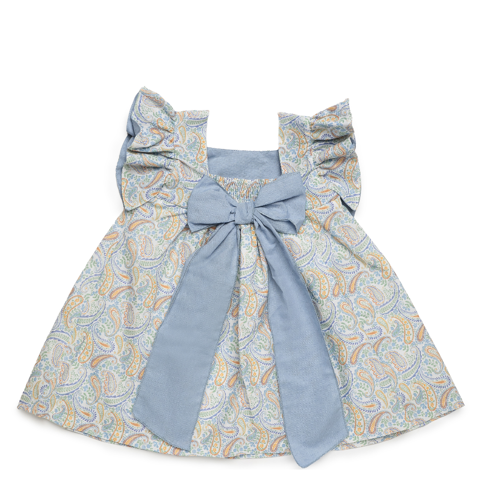 Vestido Bebé Estampado Paisley com Folhos e Laço nas Costas - Juliana
