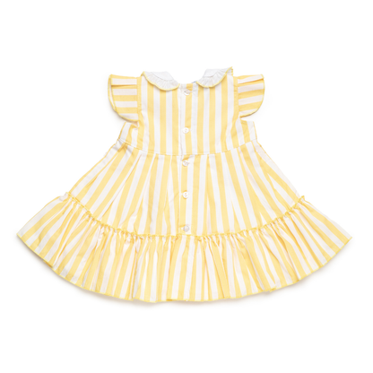 Vestido amarelo para bebé às riscas com gola branca- Juliana