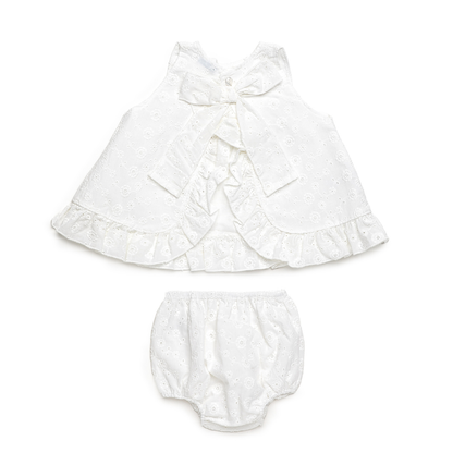 Conjunto vestido branco bordado para bebé com tapa-fraldas - Juliana