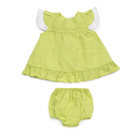 Conjunto vestido bebé verde lima com tapa-fraldas - Juliana