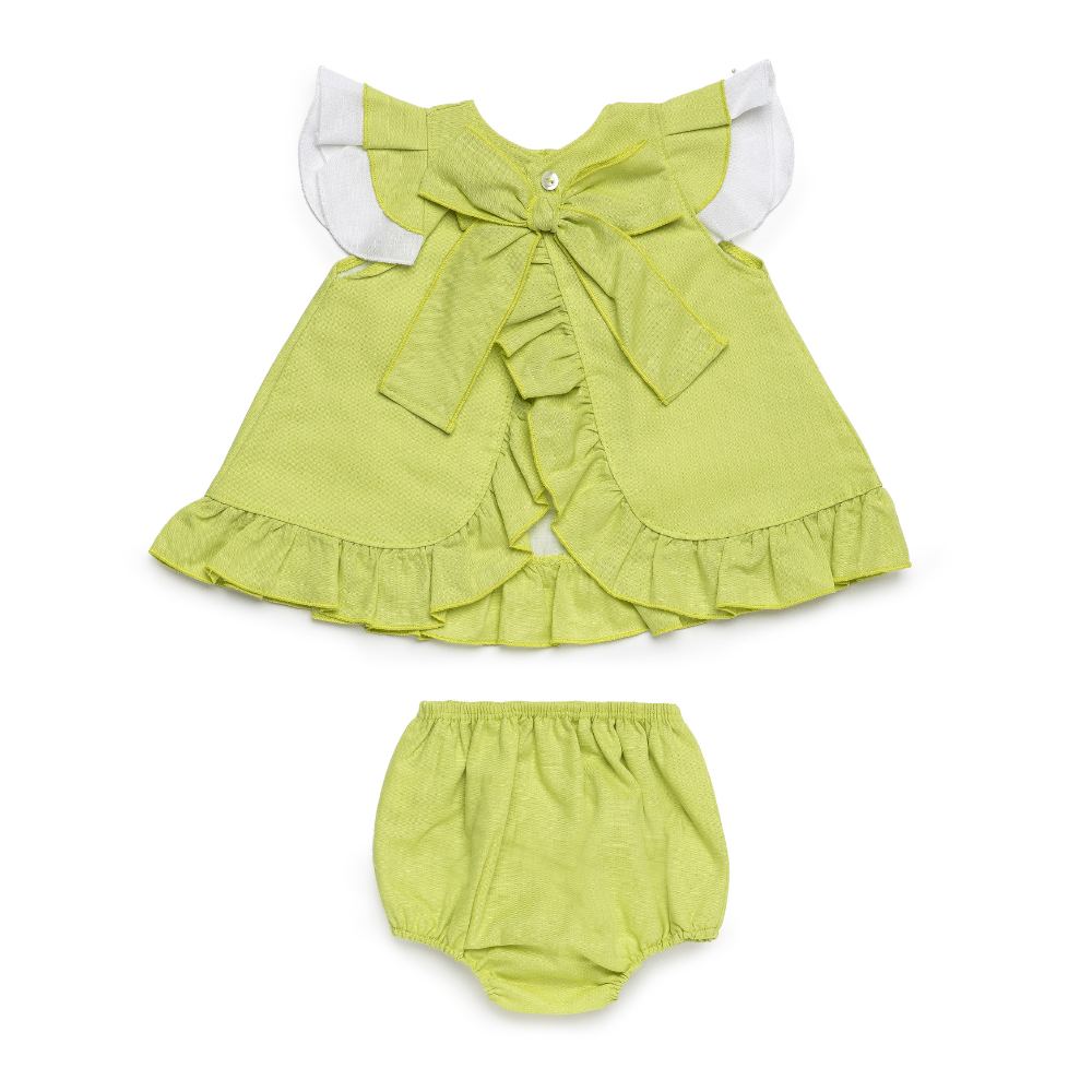 Conjunto vestido bebé verde lima com tapa-fraldas - Juliana