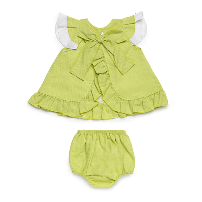 Conjunto vestido bebé verde lima com tapa-fraldas - Juliana