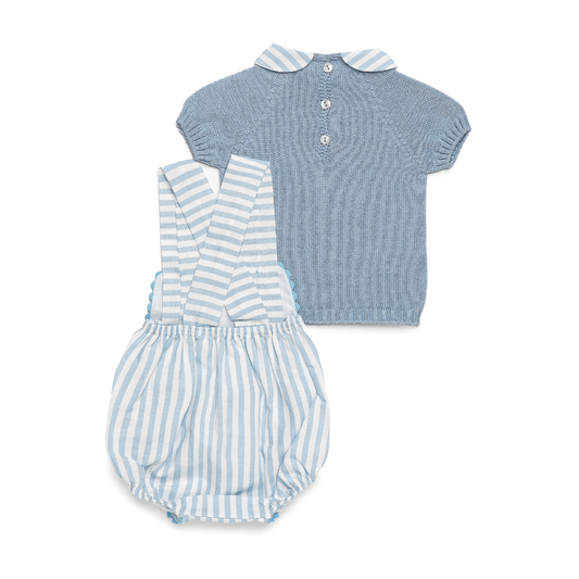 Conjunto bebé azul com jardineira às riscas - Juliana