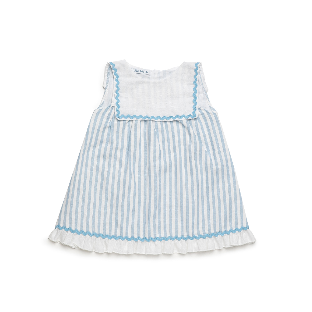 Vestido às Riscas Azuis com Gola Branca - Juliana