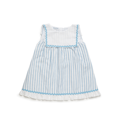 Vestido às Riscas Azuis com Gola Branca - Juliana